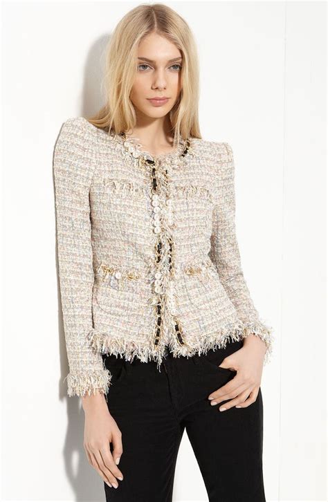 boucle jackets button chanel|women's Chanel style tweed jacket.